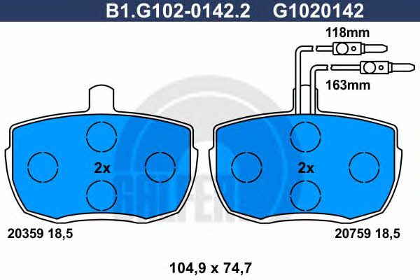 Galfer B1.G102-0142.2 Brake Pad Set, disc brake B1G10201422