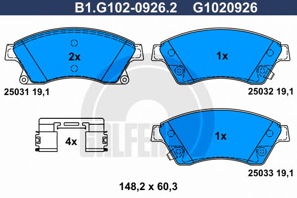 Galfer B1.G102-0926.2 Brake Pad Set, disc brake B1G10209262