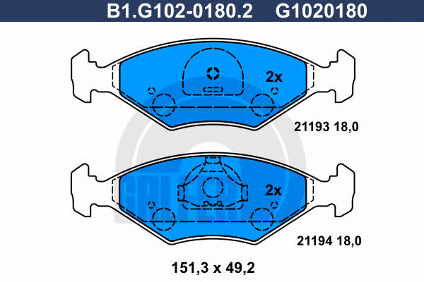 Galfer B1.G102-0180.2 Brake Pad Set, disc brake B1G10201802