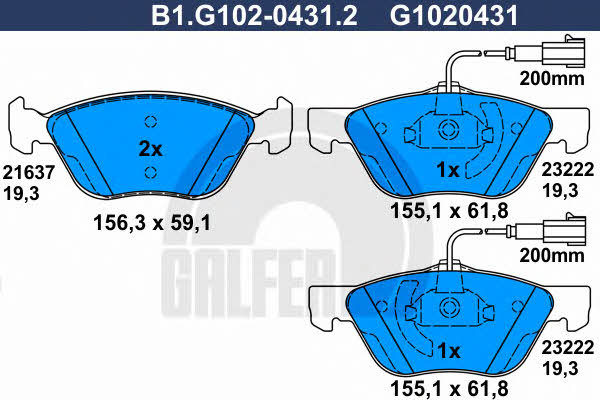 Galfer B1.G102-0431.2 Brake Pad Set, disc brake B1G10204312