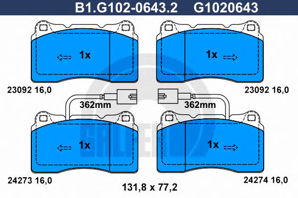Galfer B1.G102-0643.2 Brake Pad Set, disc brake B1G10206432