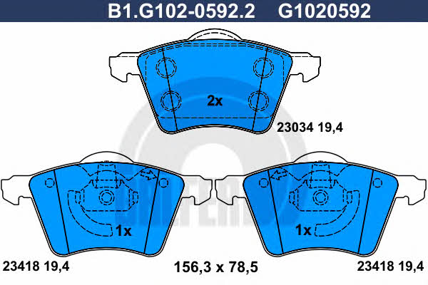 Galfer B1.G102-0592.2 Brake Pad Set, disc brake B1G10205922