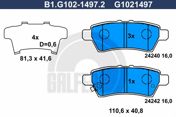 Galfer B1.G102-1497.2 Brake Pad Set, disc brake B1G10214972