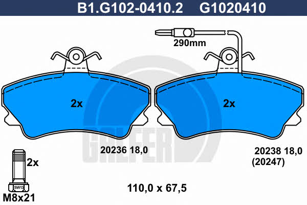 Galfer B1.G102-0410.2 Brake Pad Set, disc brake B1G10204102