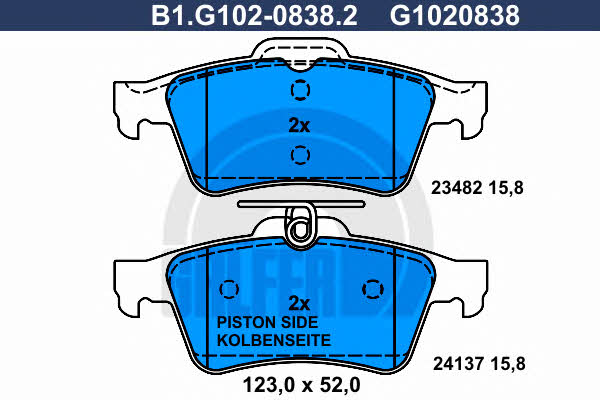 Galfer B1.G102-0838.2 Brake Pad Set, disc brake B1G10208382