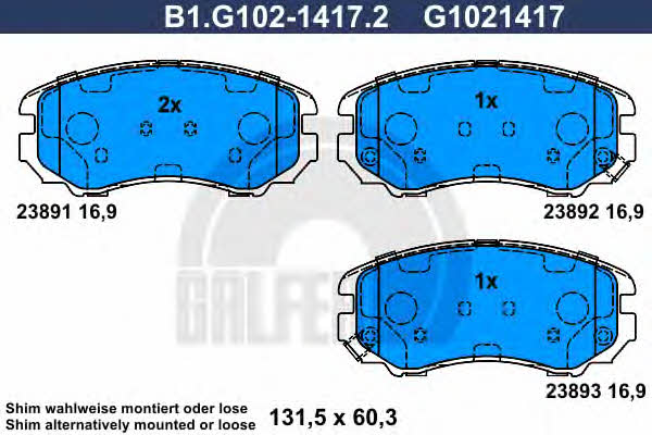 Galfer B1.G102-1417.2 Brake Pad Set, disc brake B1G10214172