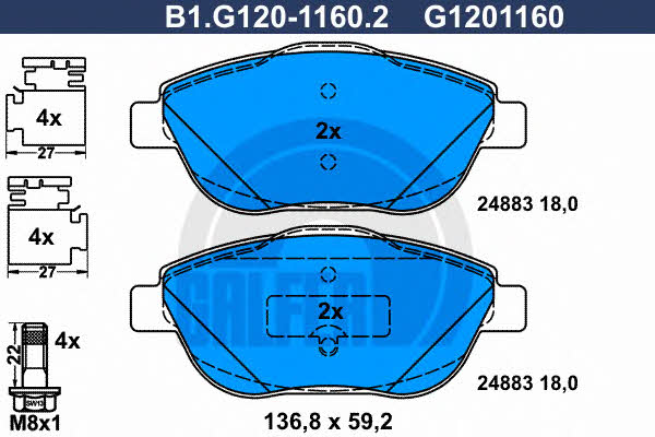 Galfer B1.G120-1160.2 Brake Pad Set, disc brake B1G12011602