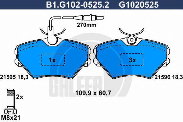 Galfer B1.G102-0525.2 Brake Pad Set, disc brake B1G10205252