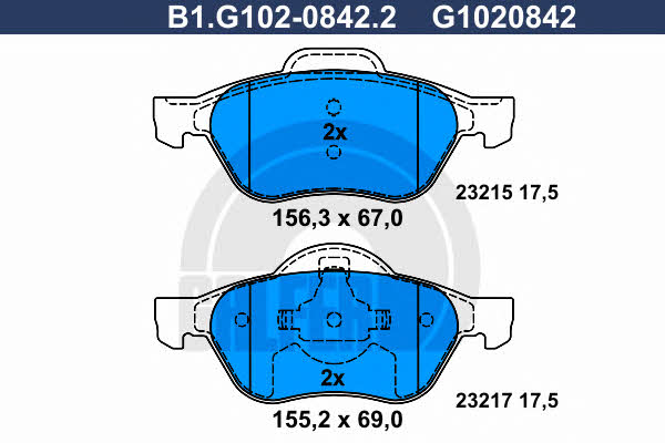 Galfer B1.G102-0842.2 Brake Pad Set, disc brake B1G10208422