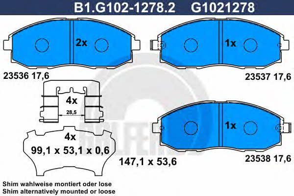 Galfer B1.G102-1278.2 Brake Pad Set, disc brake B1G10212782