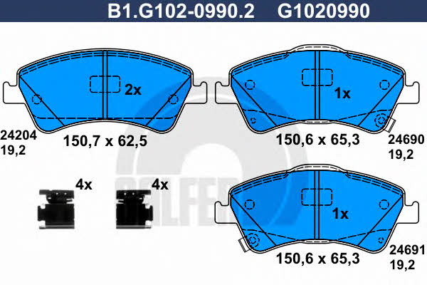 Galfer B1.G102-0990.2 Brake Pad Set, disc brake B1G10209902
