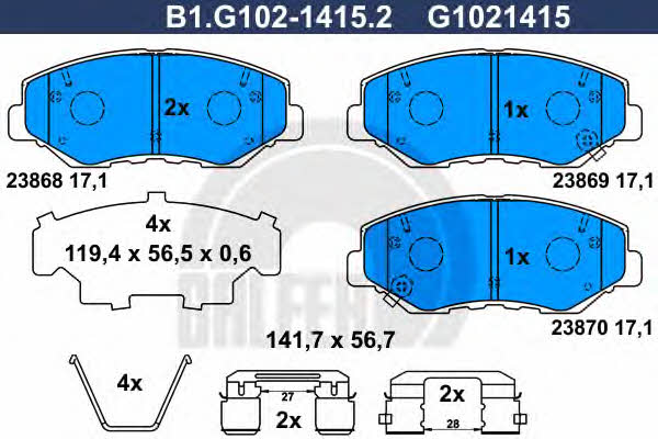 Galfer B1.G102-1415.2 Brake Pad Set, disc brake B1G10214152