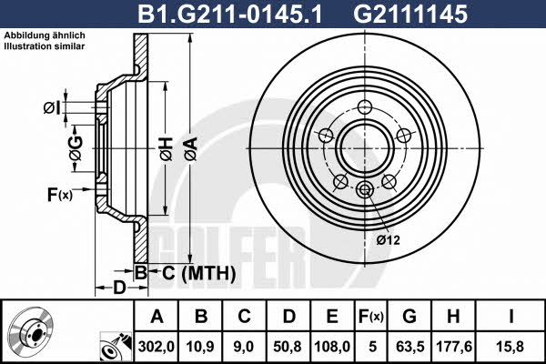Galfer B1.G211-0145.1 Rear brake disc, non-ventilated B1G21101451