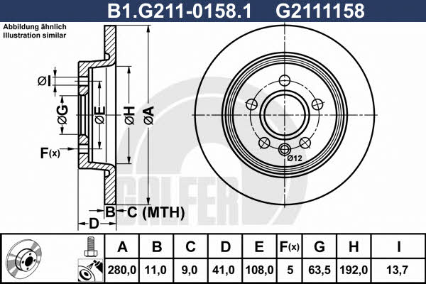 Galfer B1.G211-0158.1 Rear brake disc, non-ventilated B1G21101581