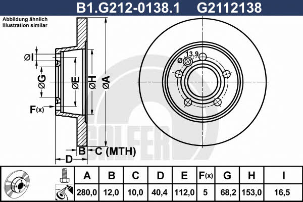 Galfer B1.G212-0138.1 Rear brake disc, non-ventilated B1G21201381