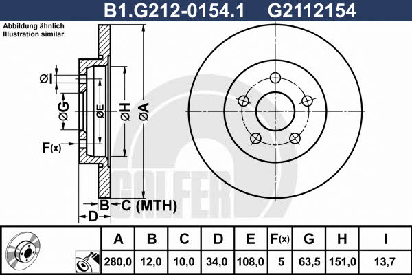 Galfer B1.G212-0154.1 Rear brake disc, non-ventilated B1G21201541