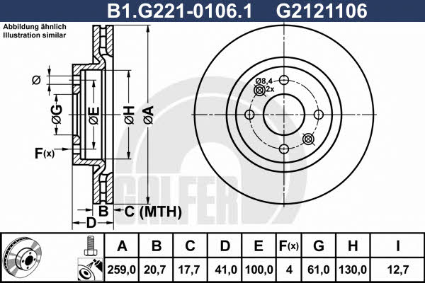 Galfer B1.G221-0106.1 Front brake disc ventilated B1G22101061