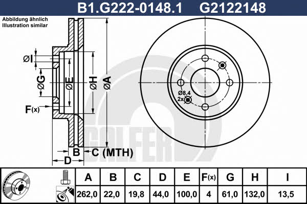 Galfer B1.G222-0148.1 Front brake disc ventilated B1G22201481