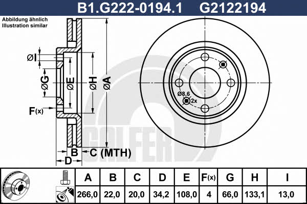 Galfer B1.G222-0194.1 Front brake disc ventilated B1G22201941