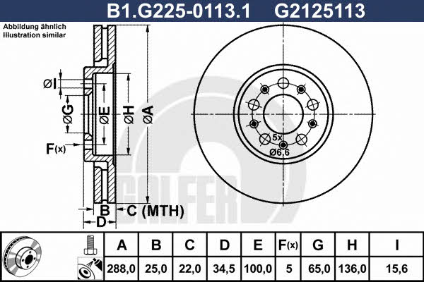 Galfer B1.G225-0113.1 Front brake disc ventilated B1G22501131
