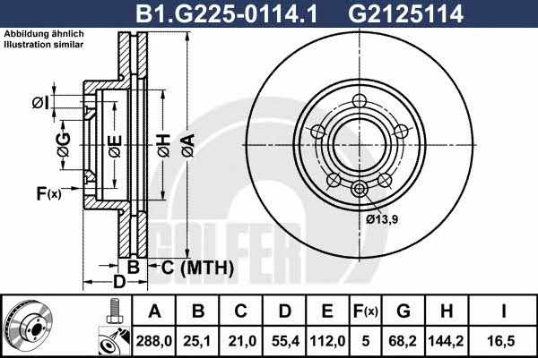 Galfer B1.G225-0114.1 Front brake disc ventilated B1G22501141