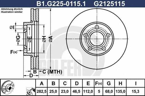 Galfer B1.G225-0115.1 Front brake disc ventilated B1G22501151