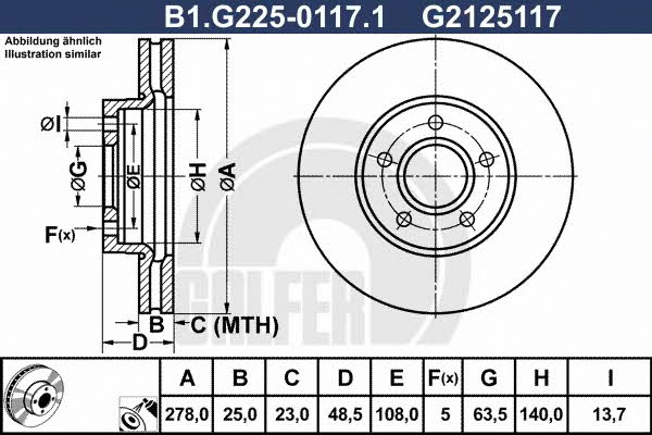 Galfer B1.G225-0117.1 Front brake disc ventilated B1G22501171