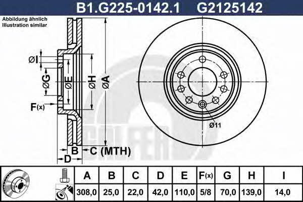 Galfer B1.G225-0142.1 Front brake disc ventilated B1G22501421