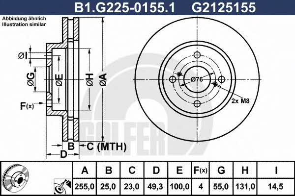 Galfer B1.G225-0155.1 Front brake disc ventilated B1G22501551