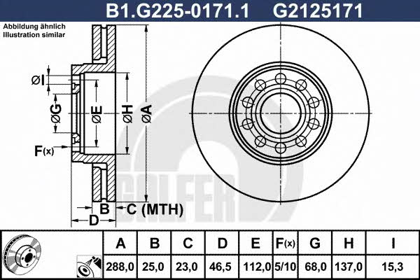 Galfer B1.G225-0171.1 Front brake disc ventilated B1G22501711