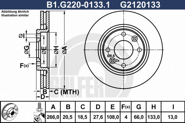 Galfer B1.G220-0133.1 Front brake disc ventilated B1G22001331