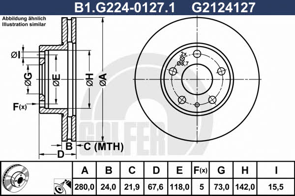 Galfer B1.G224-0127.1 Front brake disc ventilated B1G22401271
