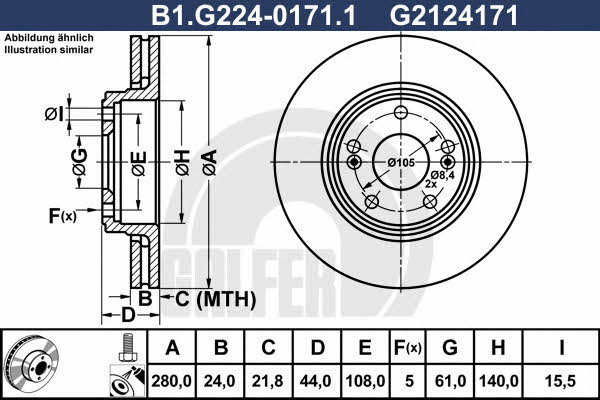 Galfer B1.G224-0171.1 Front brake disc ventilated B1G22401711
