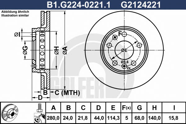 Galfer B1.G224-0221.1 Front brake disc ventilated B1G22402211