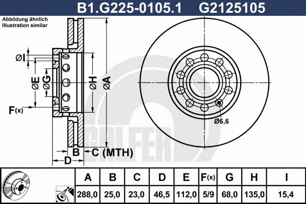 Galfer B1.G225-0105.1 Front brake disc ventilated B1G22501051