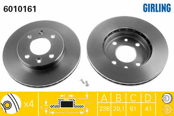 Girling 6010161 Front brake disc ventilated 6010161