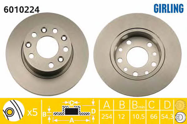 Girling 6010224 Rear brake disc, non-ventilated 6010224