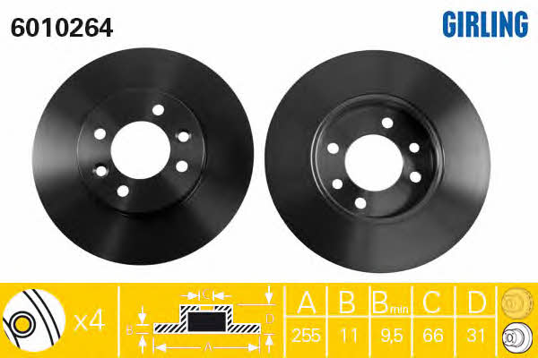 Girling 6010264 Rear brake disc, non-ventilated 6010264