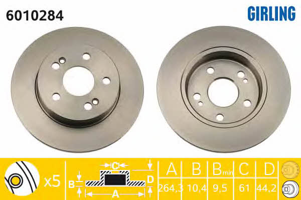 Girling 6010284 Rear brake disc, non-ventilated 6010284