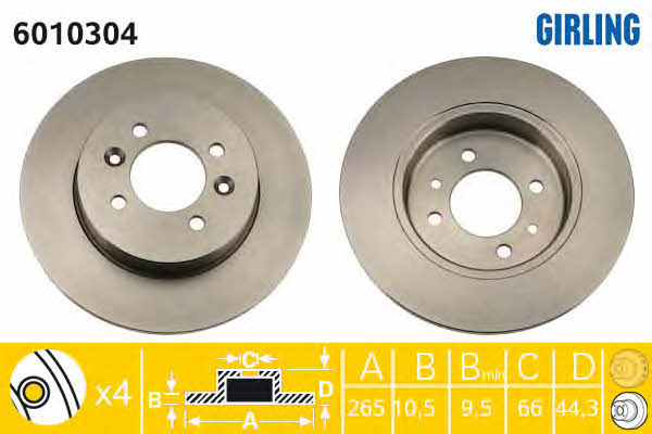 Girling 6010304 Rear brake disc, non-ventilated 6010304