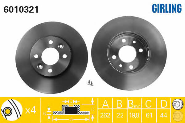 Girling 6010321 Front brake disc ventilated 6010321