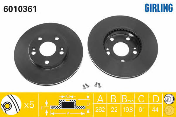 Girling 6010361 Front brake disc ventilated 6010361