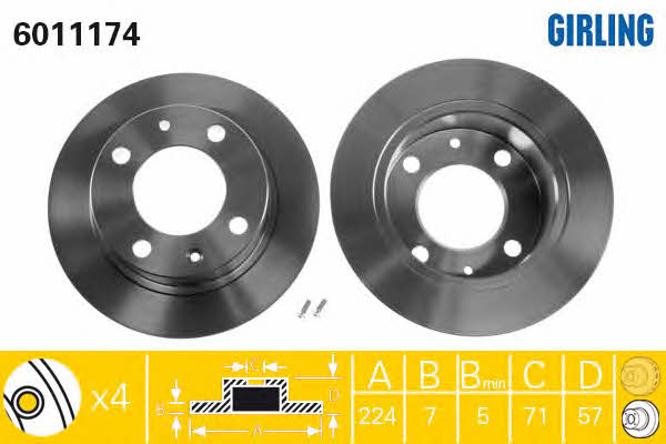 Girling 6011174 Rear brake disc, non-ventilated 6011174