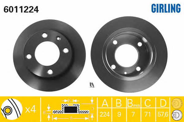 Girling 6011224 Rear brake disc, non-ventilated 6011224