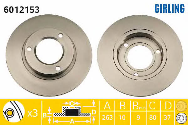 Girling 6012153 Unventilated front brake disc 6012153