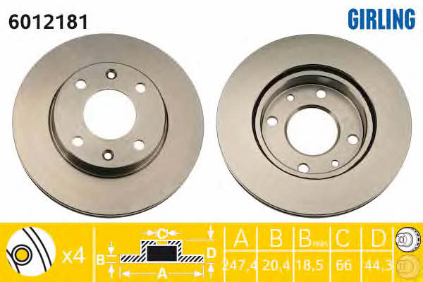 Girling 6012181 Front brake disc ventilated 6012181