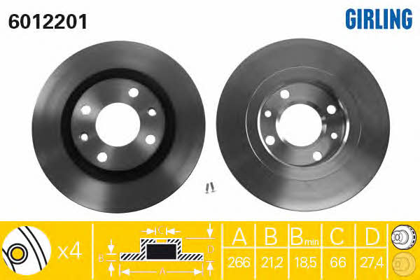 Girling 6012201 Front brake disc ventilated 6012201
