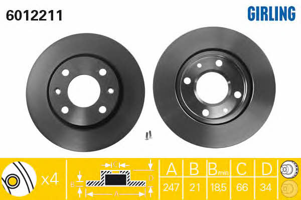 Girling 6012211 Front brake disc ventilated 6012211