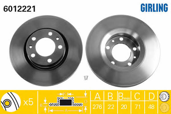 Girling 6012221 Front brake disc ventilated 6012221