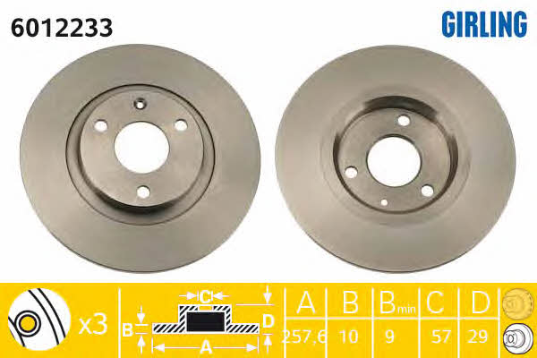 Girling 6012233 Unventilated front brake disc 6012233